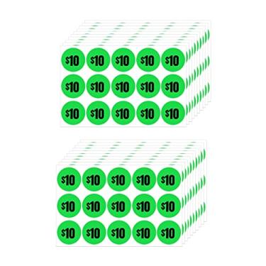 Imagem de Mobiusea Creation 300 adesivos de preço de $10 | Etiquetas de preço de 10 dólares | Cor verde brilhante com texto preto | 2,5 cm de diâmetro | Etiquetas de preço pré-impressas | Adesivos de venda de