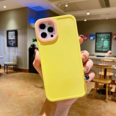 Imagem de Capa de telefone com moldura de foto em cor contrastante para iPhone 14 13 12 11 Pro Max X Max XR 7 8 PLUS SE2 Capa traseira de silicone macio de cor sólida, amarela, para 15 plus