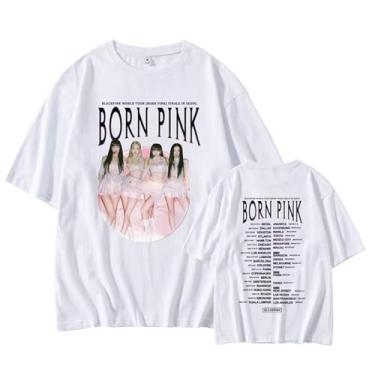 Imagem de Camiseta K-pop Born Pink Album Seoul Concert Support Camisetas estampadas com gola redonda e manga curta, Branco 3, XXG