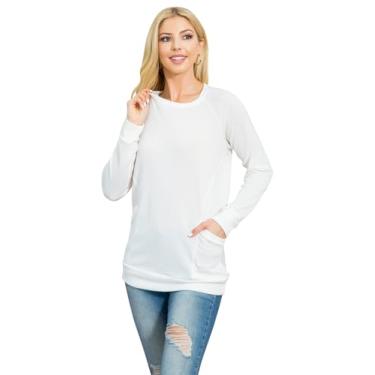 Imagem de Túnica Boho de malha folgada Hi-Low – Suéter de manga comprida com gola V e costura central, Blusa de manga comprida com bolso frontal de malha - Off White, 1X