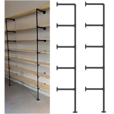 Imagem de Kaler Pacote com 2 prateleiras de parede de tubo industrial, suportes de estante montados na parede de 172 cm de altura, prateleiras abertas DIY para despensa, cozinha, sala de estar, estilo rústico