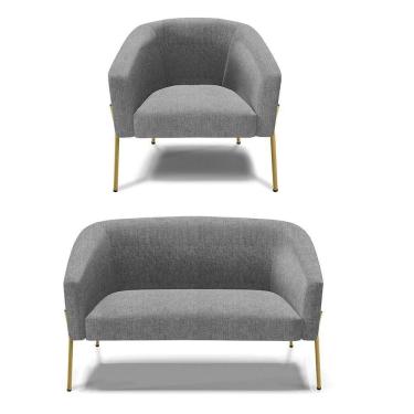 Imagem de Sofá Namoradeira E Poltrona Pé De Ferro Dourado Stella Linho D03 - D`rossi Cor A26 Grafite