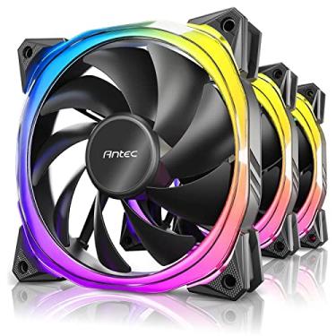 Imagem de Antec Ventoinhas RGB, ventiladores de PC, ventiladores RGB endereçáveis de 5 V-3 pinos, ventoinha de 120 mm com controlador, placa mãe SYNC com 5 V-3 pinos, série Fusion preta, 3 pacotes