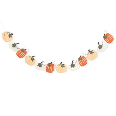 Imagem de Faixa de outono de abóboras de feltro/manto de decoração de casa de Halloween/guirlanda de outono de ação de graças/decoração feita à mão/bunting de casa de campo artesanal (faixa de abóbora de