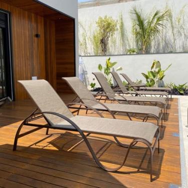 Imagem de Espreguiçadeira Piscina Alumínio e Tela Sling Encosto Reclinável Kit 2 Unidades
