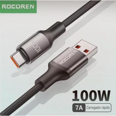 Imagem de Cabo Rápido Usb Tipo C Turbo 100W 7.3A 6A Dados 480 Mbps 1,M - Rocoren