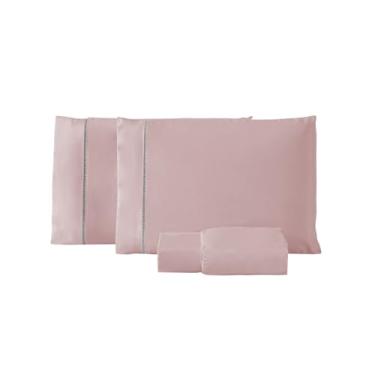Imagem de Jogo de Lençol Solteiro 2 Peças Ponto Palito Percal 200 Fios Roupa de Cama Box (ROSE)
