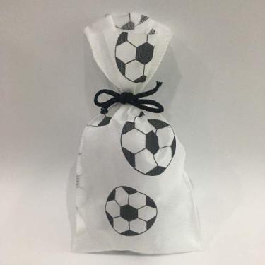 Imagem de SACO PARA LEMBRANCINHA ESTAMPADO BRANCO BOLA FUTEBOL PRETO 0,13 X 0,25