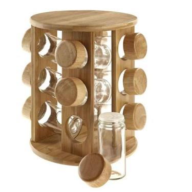 Imagem de Kit Porta Condimentos com Suporte 12 peças - PORTA TEMPERO MADEIRA 12P
