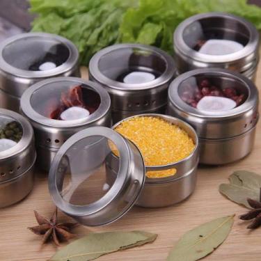 Imagem de Kit 6 Porta Condimento Inox Tempero Magnético Imã Geladeira - TEMPEROM