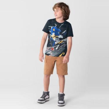 Imagem de Camiseta Sonic infantil unissex Brandili, 10, Cinza