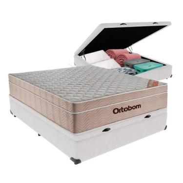 Imagem de Cama Box Baú Viúvo Branco e Colchão Airtech Springpocket Molas Ensacad
