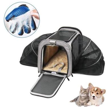 Imagem de Kit Bolsa Pet Expansivel Transporte Viagem Cachorros e Gatos Cinza + L