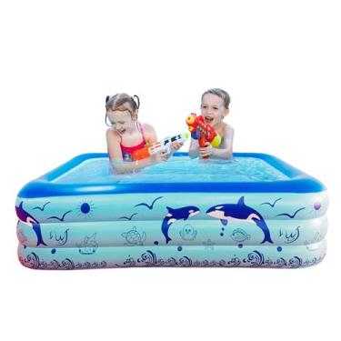Imagem de Piscina Infantil Retangular 300 Litros P/ Crianças e Pets Em PVC Resis