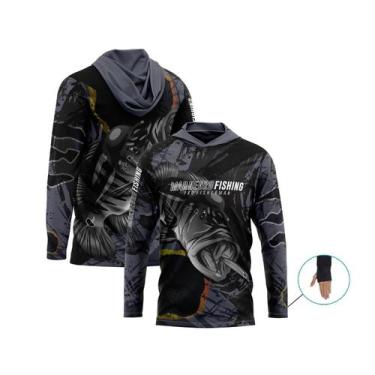 Imagem de Camisa de Pesca Com Capuz e Dedeira Mar Negro Tucunare Proteção Solar 