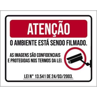 Imagem de Placa Atenção Ambiente Filmado Imagens Confidenciais 18X23 - Sinalizo