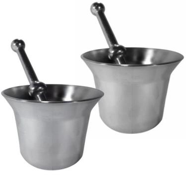 Imagem de Kit 2 Pilão Almofariz Socador De Alho Alumínio Polido 1,0 L - MBA 