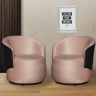 Imagem de Kit 2 Poltronas Organica Beatriz Veludo Rosa C/ Composê Corano Preto -