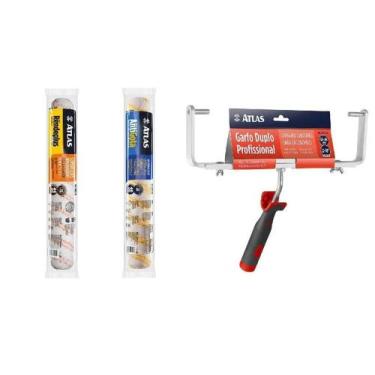 Imagem de Kit Pintura Pro Duplo 46cm Suporte Garfo + Rolo Lã Antigota Rendeplus 