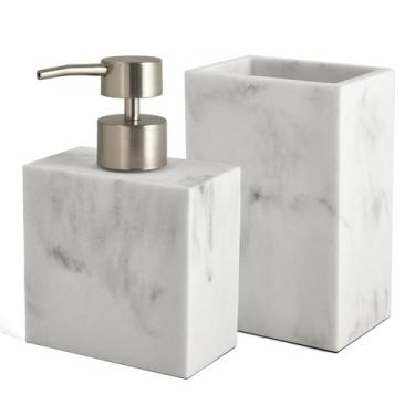 Imagem de Conjunto Porta-Sabonete Líquido Mármore Carrara Em Polirresina Mart