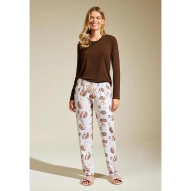 Imagem de Pijama recco longo de viscose stretch e comfort flanelado, 42, Mescla 