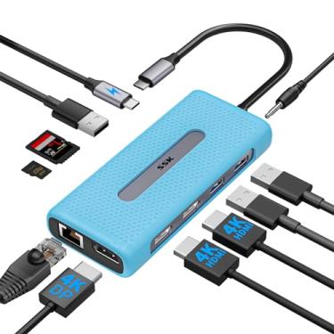 Imagem de SSK Estação de ancoragem USB C, monitor duplo, estação de ancoragem tripla 11 em 1, adaptador multiporta de 2 HDMI, DisplayPort, Ethernet, PD3.0, leitor de cartão SD TF, 3USBs para laptops
