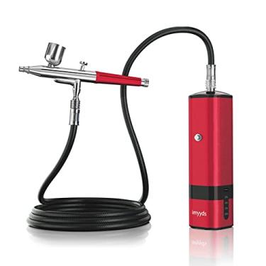 Imagem de imyyds Kit de aerógrafo com compressor, pistola de aerógrafo sem fio de alta pressão 32PSI, conjunto de compressor de aerógrafo portátil de dupla ação, mini escovas de ar recarregáveis portáteis para