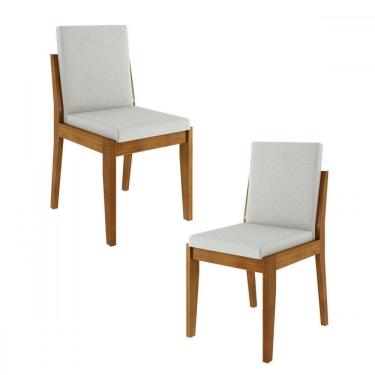 Imagem de Cadeiras Kit 2 Cadeiras Lady 100% Madeira Maciça Marrom Naturall/Linho Off White - Nesher