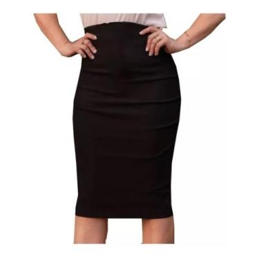 Imagem de Saia Evangélica Plus Zise Midi Saia Executiva Lapis - cowgirls, Preto,