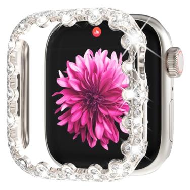 Imagem de Wingle Capa protetora Bling para Apple Watch Series 11 10 42 mm, trevo de 4 folhas, borda de renda, diamante, strass, cristal, strass, capa protetora para Apple Watch 11 10, capas de 42 mm, Starlight
