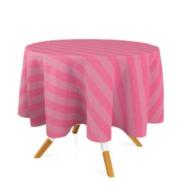 Imagem de Toalha de Mesa Redonda em Tecido Jacquard Rosa Pink Chiclete Listrado 