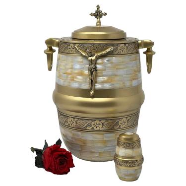 Imagem de angelAngie Urnas Católicas de Cremação Funerária para Cinzas Humanas com Uma Bela Cruz e Figura de Jesus Cristo, Tamanho Grande para Adultos de Até 200 Libras, Masculino Ou Feminino, Conjunto de Duas