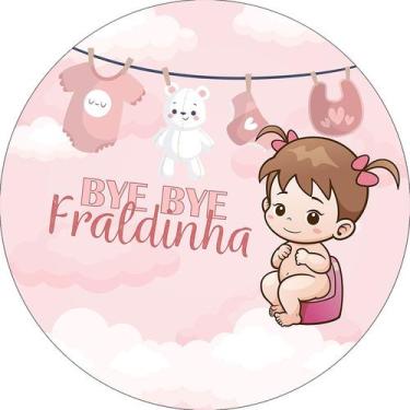 Imagem de Painel De Festa Redondo 1,50x1,50 - Bye Bye Fraldinha Rosa Menina 074 