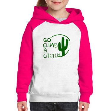 Imagem de Moletom Infantil Go climb a cactus - Foca na Moda, Branco, Rosa, 12