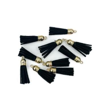 Imagem de Pingente de Camurça 3cm Preto Enfeite para Chaveiro - 10 unidades - LB