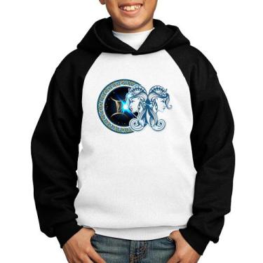 Imagem de Moletom Infantil Signo Gêmeos Astrologia - Foca na Moda, Branco, Preto