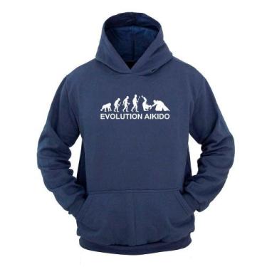 Imagem de Moletom Masculino Canguru Estampa Evolution Aikidô Ragor, G, Azul mari