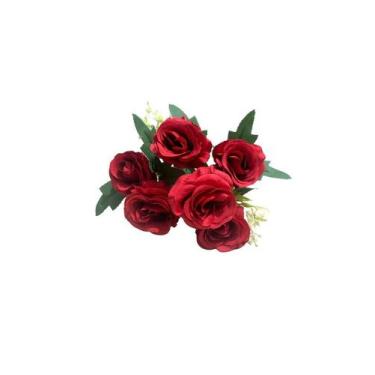 Imagem de Flor Rosa Galho Decoração para Casa Buquê de Rosa com 6 Galhos - decor