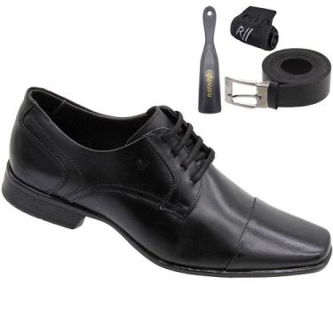 Imagem de Kit Sapato Social Rafarillo Executivo Com Cadarço 4 em 1, Preto, 40