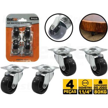 Imagem de Jogo Rodízio Giratório Para Móveis 1¼" 4 Peças Metal E Plástico Bestfe