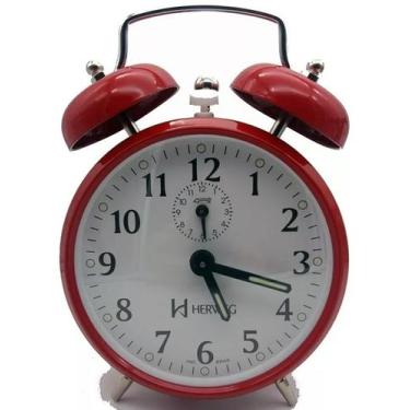 Imagem de Relógio Despertador Mecânico de Metal Herweg 2208, Retrô, Vermelho