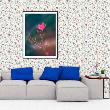Imagem de Adesivo de Parede Floral Rosê, Azul, Roxo, Galhos e Folhas Verde com F