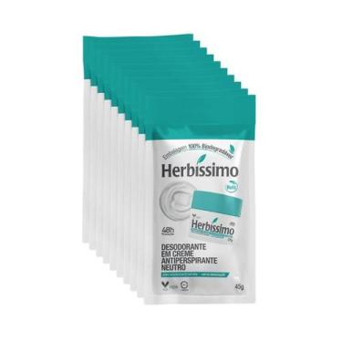 Imagem de Kit c/ 10 Sachê Refil Desodorante Creme Antitranspirante Neutro Herbis