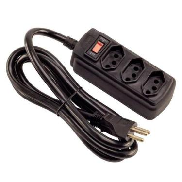Imagem de Filtro de Linha com Disjuntor Rearmável 3 Tomadas 20a Preto Cabo PP - 