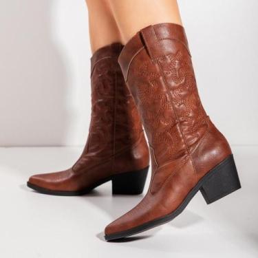 Imagem de Bota Feminina Catarina Texana Country Western Cano Médio Com Bordado S