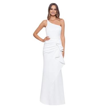 Imagem de Xscape Vestido feminino longo de um ombro só, com babados laterais, Marfim, 38