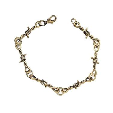 Imagem de Pulseira gótica punk de arame farpado espinhos grossos com elos para mulheres homens casal amizade hip hop rock legal ajustável joias - prata, One Size, Ligas, Sem pedras preciosas