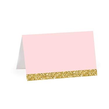 Imagem de Andaz Press Blush Pink Gold Glitter Print Wedding Cards Printable Table Tent Place, 20-Pack, Cartões de colocação de assento Cartões de lugar em branco para configuração de mesa Cartões de nome para