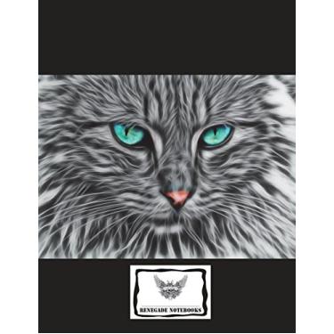 Imagem de Cornell Note Graph Paper Notebook Cornell Note Taking System 8.5x11" 150 Pages: Green Eyed Fractal Cat Cover Design