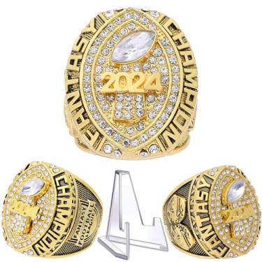 Imagem de Anel Campeonato de Futebol Fantástico 2024 | Anel campeão FFL pesado | Troféu de prêmio banhado a ouro prateado para vencedor da liga de futebol de fantasia (tamanho 8, anel e suporte juntos)